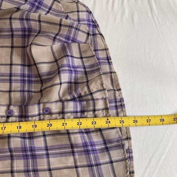 AUM The Voice Of Nature Plaid Flannel Button Up Shirt Est. Size L Sustainable - Picture 7 of 12